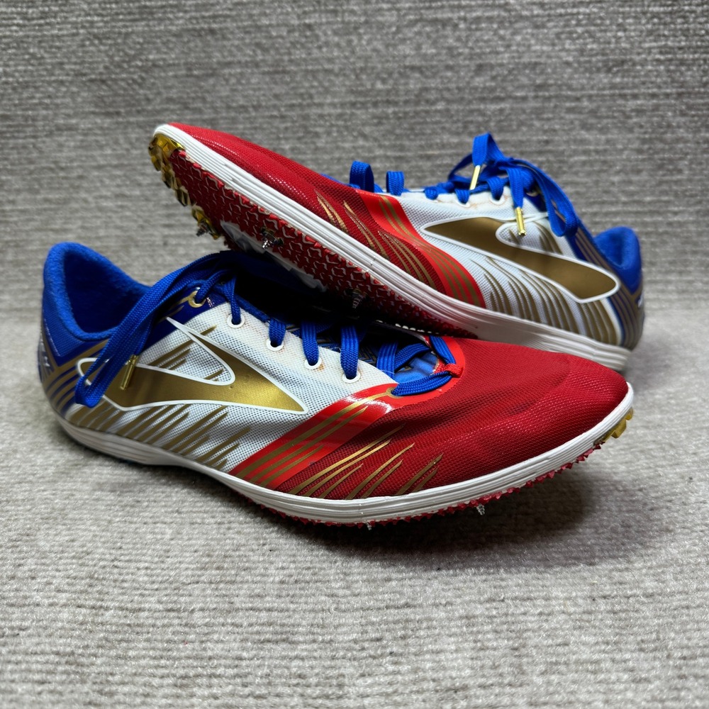 Brooks Wire 4 Running Spikes Men 9.5 Red/White/Blue Athletic 1000261D612‎